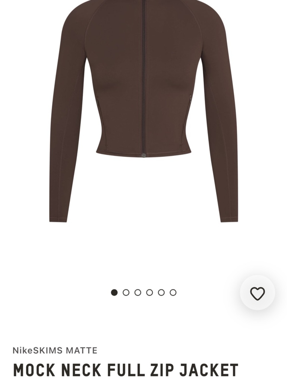 NWOT SKIMS Matte Mock Neck Full Zip Jacket in Brown XXS